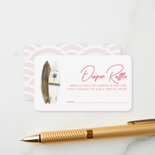 Baby on Board Surfboard Pink Diaper Raffle Ticket Enclosure Card