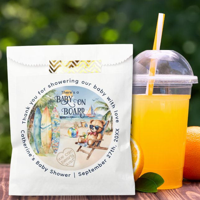 Baby On Board Surfboard Teddy Bear Baby Shower Favour Bag (Creator Uploaded)