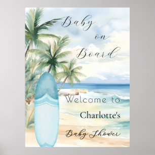 Baby on Board surfboard welcome Baby Shower Poster