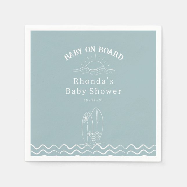 Baby On Board Surfing Baby Shower Napkin (Front)