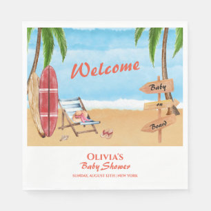 Baby On Board Surfing  Baby Shower Welcome Napkin