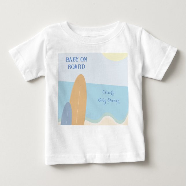 Baby on Board Surfing Beach Baby Shower  Baby T-Shirt (Front)