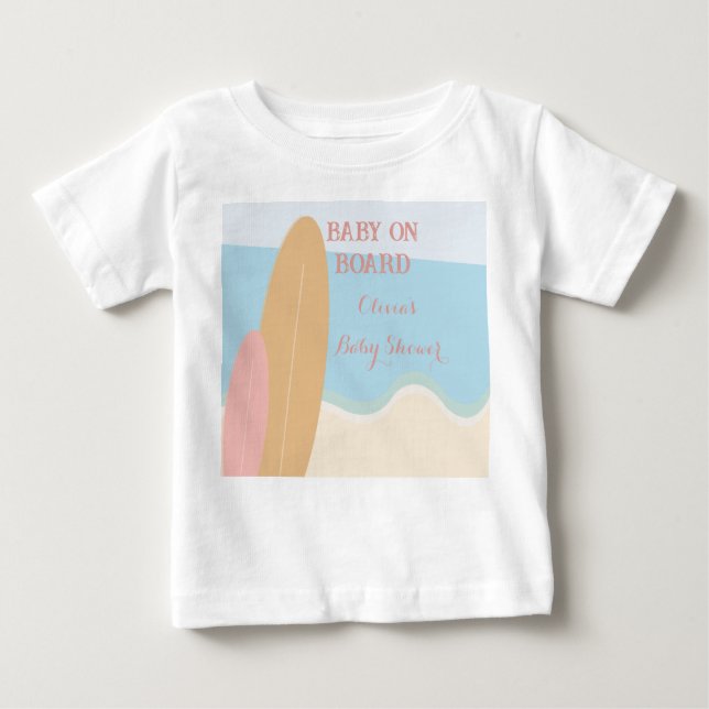 Baby on Board Surfing Beach Baby Shower  Baby T-Shirt (Front)
