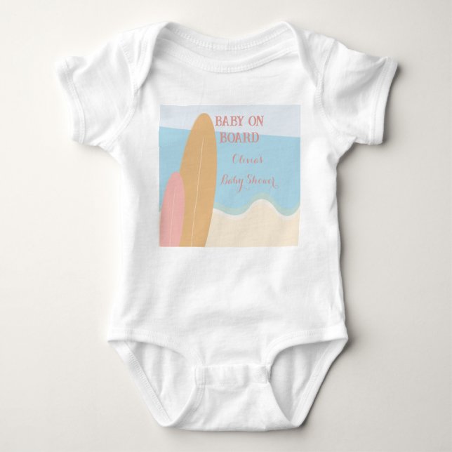 Baby on Board Surfing Beach Baby Shower  Bodysuit (Front)