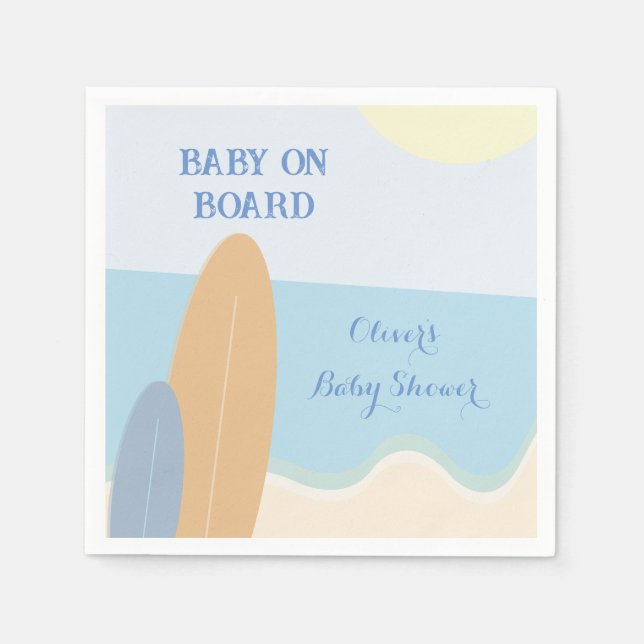 Baby on Board Surfing Beach Baby Shower  Napkin (Front)