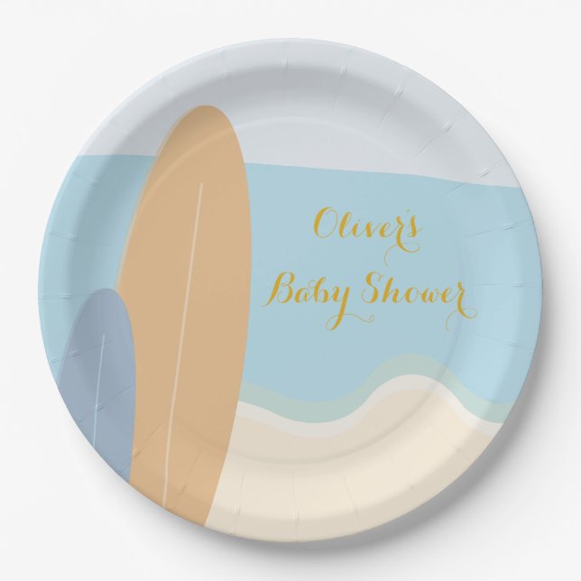 Baby on Board Surfing Beach Baby Shower  Paper Plate (Front)