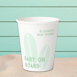 Baby On Board Surfing Beach Watercolor Baby Shower Paper Cups