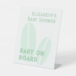 Baby On Board Surfing Beach Watercolor Baby Shower Pedestal Sign