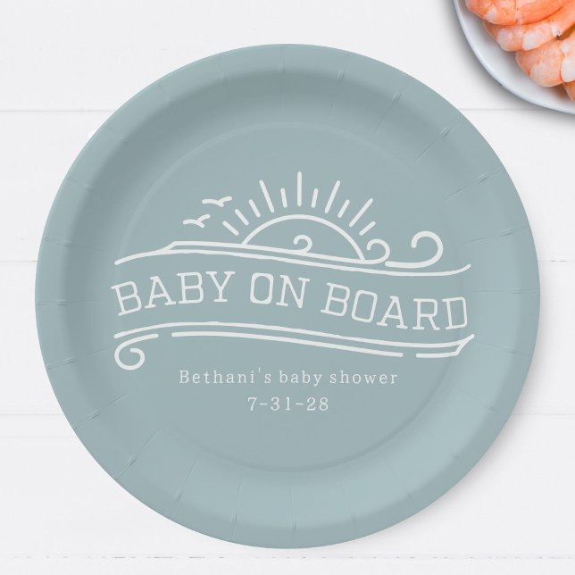 Baby On Board Surfing Blue Baby Shower Paper Plate (Creator Uploaded)