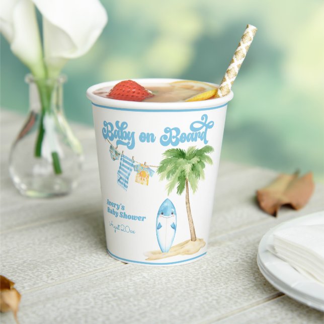 Baby on Board Surfing Boy Baby Shower Paper Cups (Insitu)