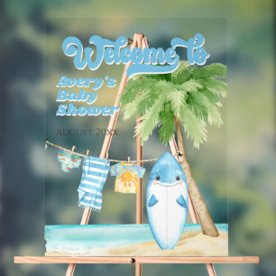 Baby on Board Surfing Boy Baby Shower Welcome Acrylic Sign
