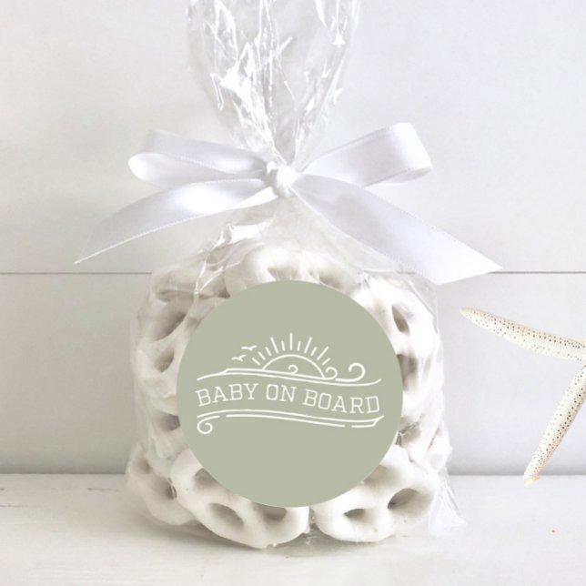 Baby On Board Surfing Green Baby Shower Classic Round Sticker (Creator Uploaded)