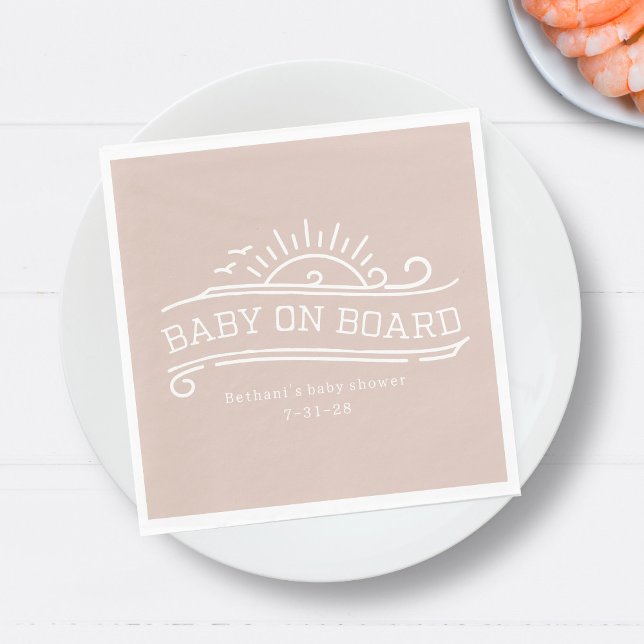 Baby On Board Surfing Pink Baby Shower Napkin (Creator Uploaded)