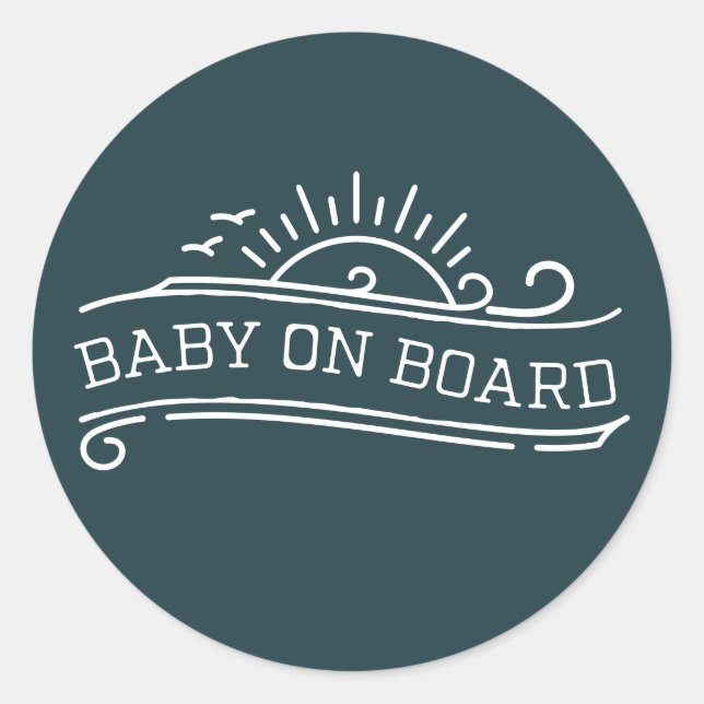 Baby On Board Surfing Slate Blue Baby Shower Classic Round Sticker (Front)