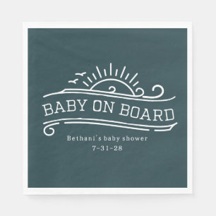 Baby On Board Surfing Slate Blue Baby Shower Napkin