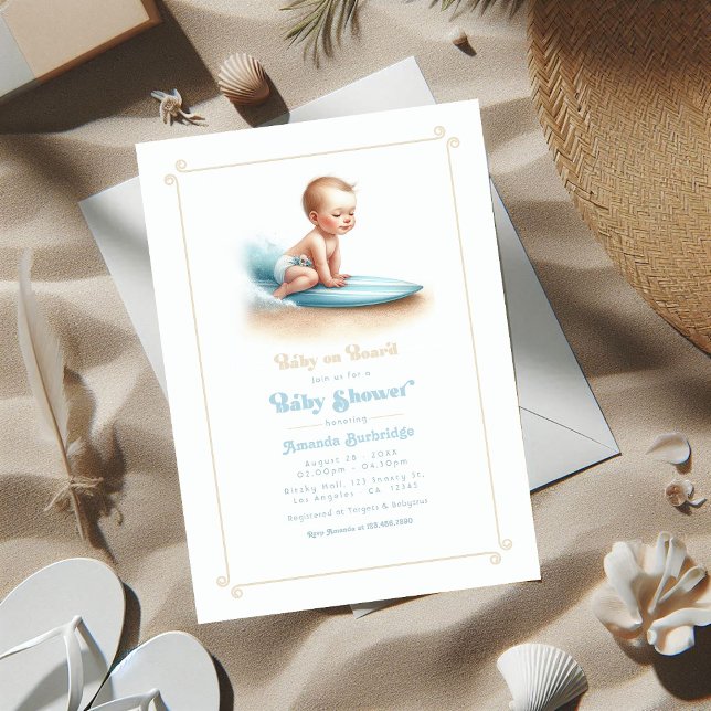 Baby on Board Surfing Theme Baby Shower Invitation (Baby on Board Surfing Theme Baby Shower Invitation)