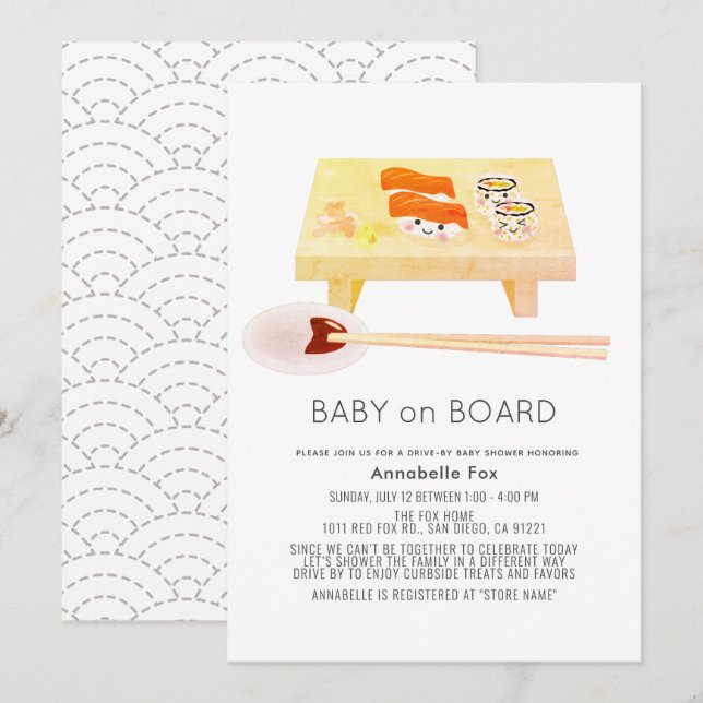 Baby on Board Sushi Drive-by Baby Shower Invitation (Front/Back)