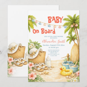 Baby On Board Tropical Beach Baby Shower Invitation