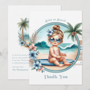 Baby on Board Tropical Beach-Themed Baby Shower Thank You Card