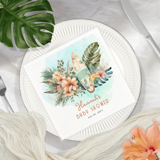 Baby on Board Tropical Surf Neutral Baby Shower Napkin (Creator Uploaded)