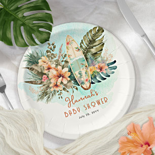 Baby on Board Tropical Surf Neutral Baby Shower Paper Plate