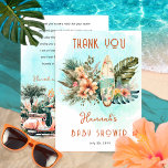 Baby on Board Tropical Surf Neutral Baby Shower Thank You Card<br><div class="desc">Gender neutral baby shower "Thank You" design which works great for a boy or girl. Features a boho tropical exotic botanical surfer scene with a summer surfboard surfing theme including hibiscus floral and monstera and palm greenery. Design has an ocean beach town vibe in shades of peach, blush pink, terracotta...</div>