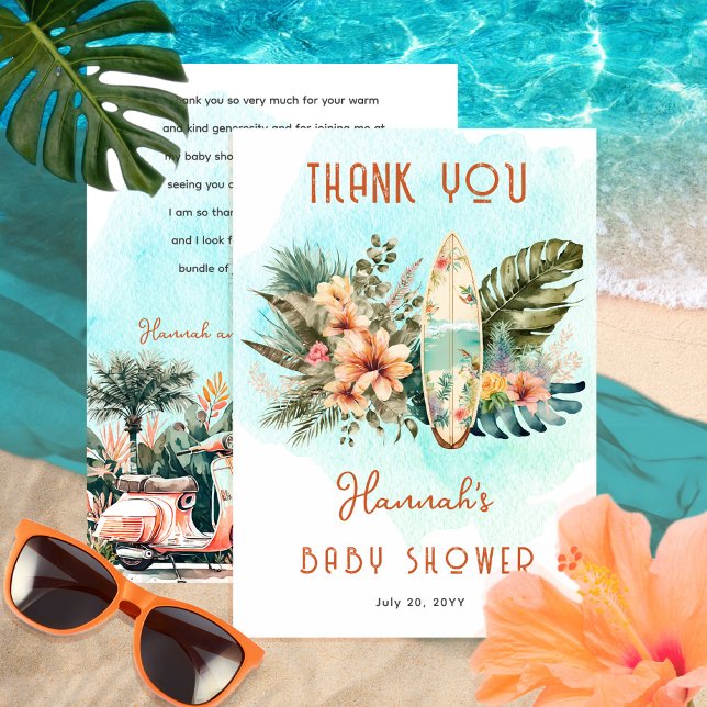 Baby on Board Tropical Surf Neutral Baby Shower Thank You Card (Creator Uploaded)