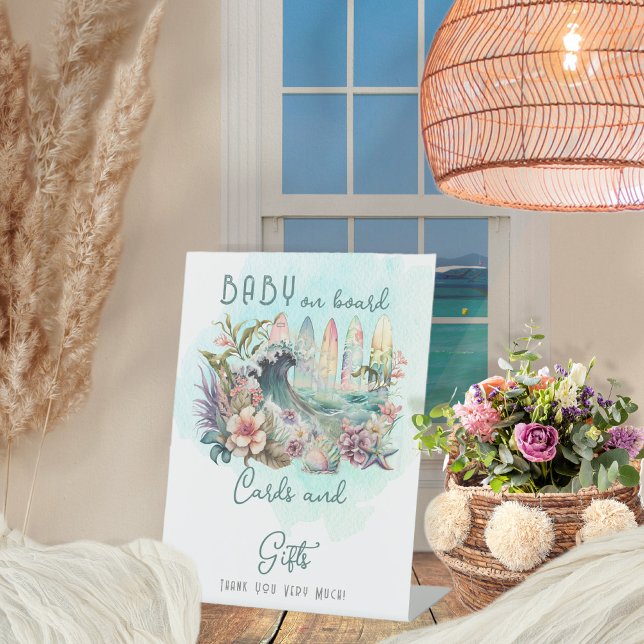 Baby on Board Tropical Surfing Cards and Gifts Pedestal Sign (Creator Uploaded)