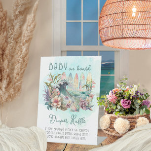 Baby on Board Tropical Surfing Diaper Raffle Pedestal Sign