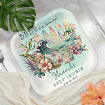Baby on Board Tropical Surfing Floral Baby Shower Paper Plate<br><div class="desc">The "Baby on Board" tropical surfing-themed exotic floral design is a baby shower template that features a gender-neutral theme with a tropical flair. The design depicts a grouping of colourful surfboards with the ocean and a splashing wave amidst a beautiful tropical floral surround. The colour scheme consists of soft shades...</div>