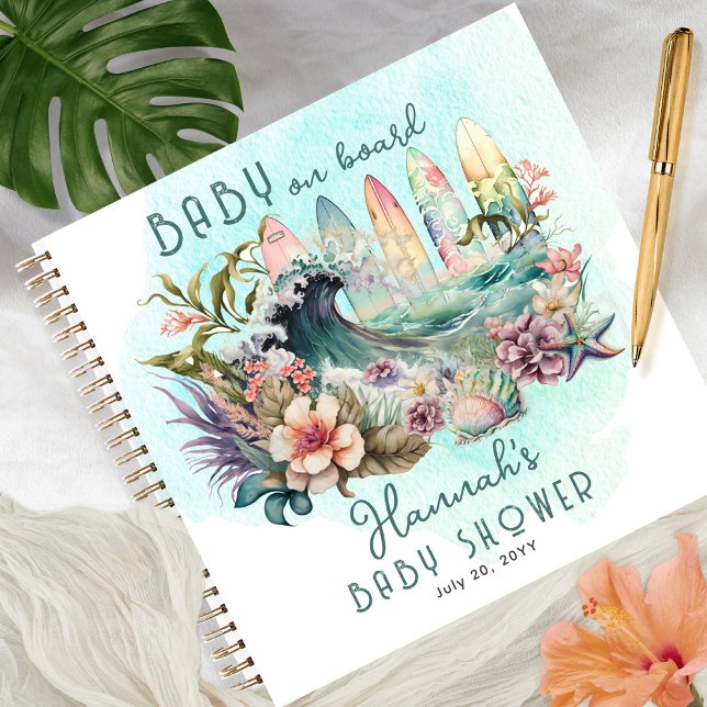 Baby on Board Tropical Surfing Floral Guest Book (Creator Uploaded)