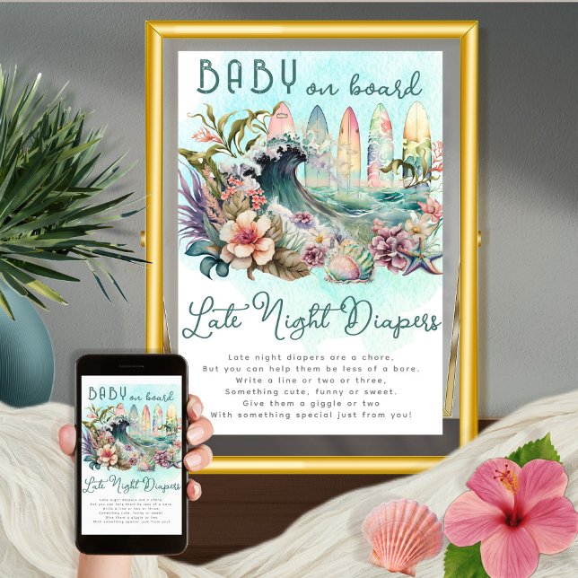 Baby on Board Tropical Surfing Late Night Diapers Poster (Creator Uploaded)