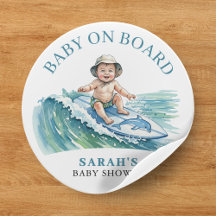 Baby on Board Watercolor Surfing Baby Shower