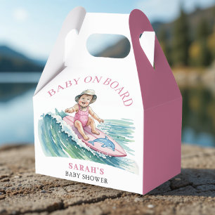 Baby on Board Watercolor Surfing Girl Baby Shower Favour Box