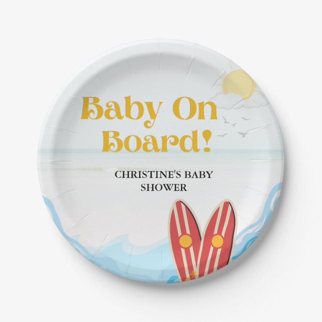 Baby on on board beach baby shower thank you  paper plate (Front)