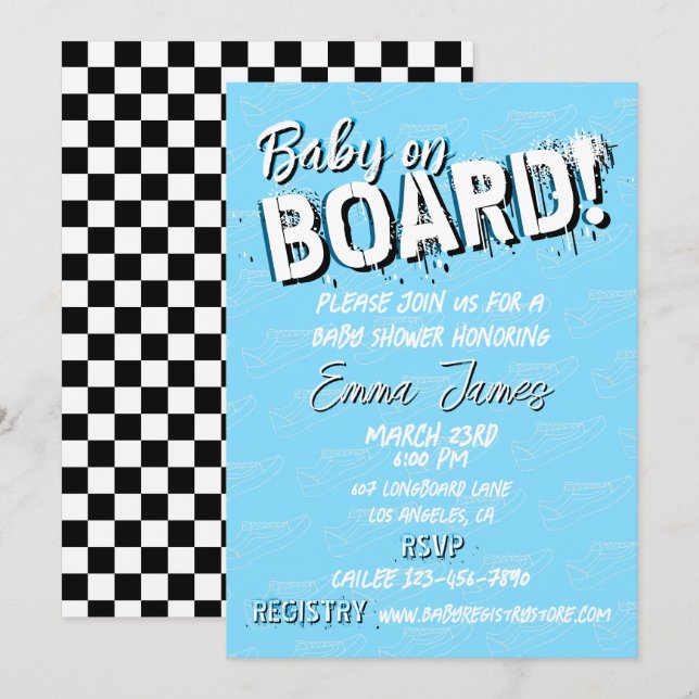 Baby on Skateboard Shoes - Boy -  Invitation (Front/Back)
