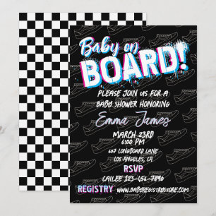 Baby on Skateboard Shoes - Gender Neutral - Invitation