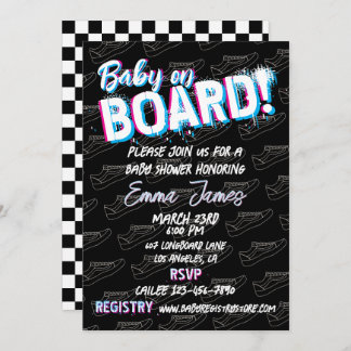 Baby on Skateboard Shoes - Gender Neutral -  Invitation