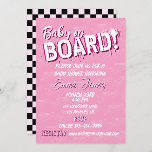 Baby on Skateboard Shoes - Girl -  Invitation