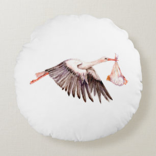 Baby on Stork Round Cushion