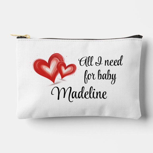 Baby On The Go Bag,  Hearts, Personalized  Accessory Pouch (Front)