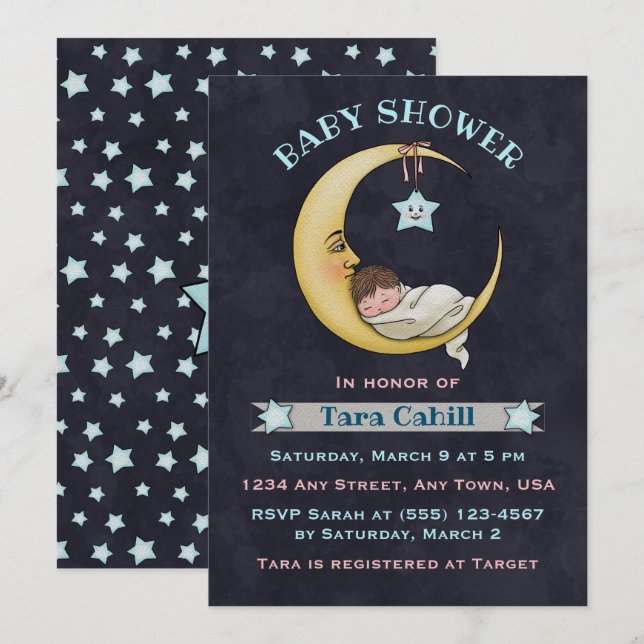 Baby on the Moon Baby Shower Invitation (Front/Back)