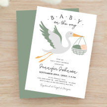 Baby on The Way Cute Stork Sage Green Baby Shower