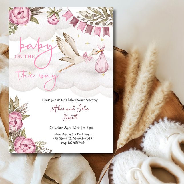 Baby on the way stork and balloon Baby shower Invitation (Creator Uploaded)