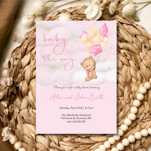 Baby on the way teddy bear and balloon Baby shower Invitation