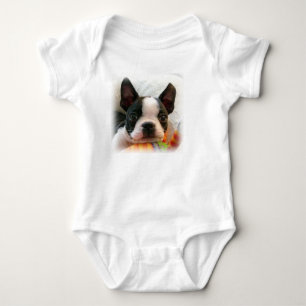 Baby One Piece Creeper with Boston Terrier Puppy