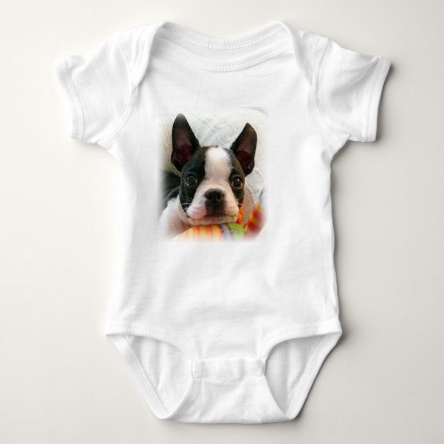 Baby One Piece Creeper with Boston Terrier Puppy (Front)