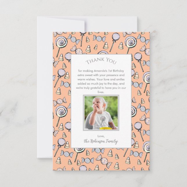 Baby Orange Sweet Little One Candy Thank You Card (Front)