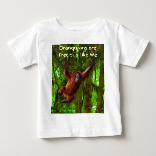 Baby Orangutan & Rainforest Primate Art Gift Baby T-Shirt (Front)