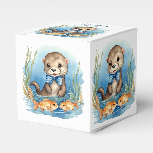 Baby Otter Boy Baby Shower Favour Box (Front Side)